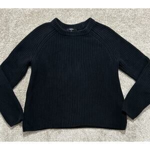 Quince 100% Organic Cotton Fisherman Crew Sweater Womens Pullover Black Medium
